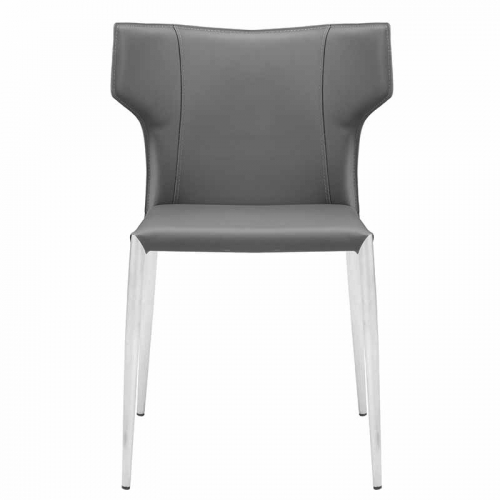 Wayne Dining Chair in Dark Grey Leather on Brushed Stainless Legs